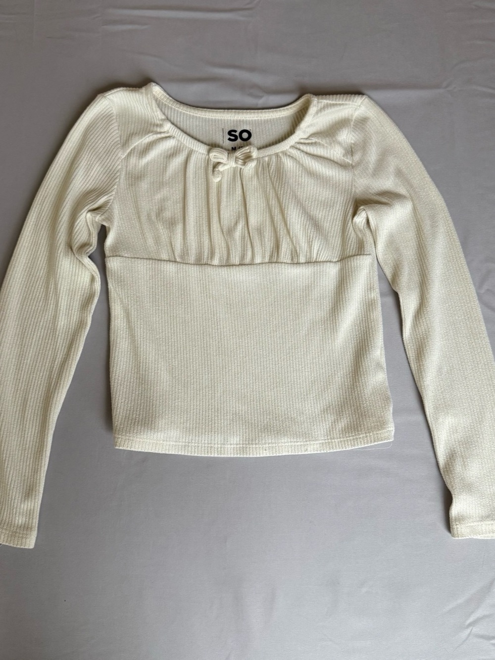 SO Long Sleeve Ribbed Top in Cream Size Medium